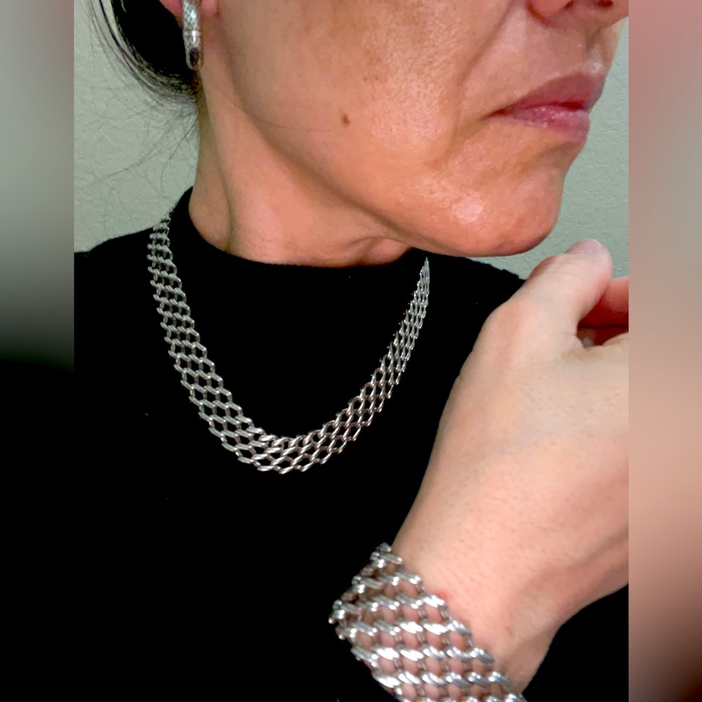 RETIRED AUTHENTIC BRIGHTON CHAIN MAIL MULTI LINK SET NECKLACE, BRACELET&EARRINGS - Picture 2 of 13